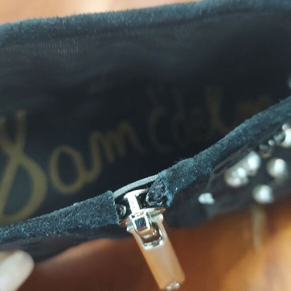 Sam Edelman Kami Black Mesh/Suede Kitten Heel Bootie Pearl Stud Embellished Sz 7 - Picture 10 of 16